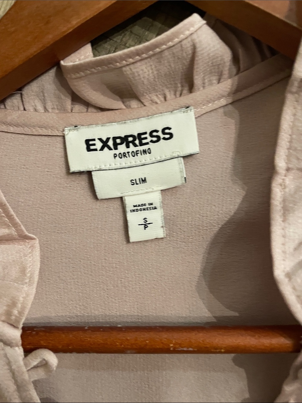Express Light Blush Button-Front Ruffle Trim Blouse - Picture 2 of 4